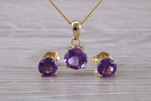Load image into Gallery viewer, Round Amethyst Necklace with Matching Stud Earrings Set in Yellow Gold
