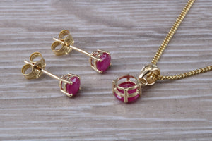 Round cut Ruby Necklace with Matching Earrings