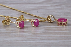 Round cut Ruby Necklace with Matching Earrings