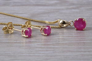 Round cut Ruby Necklace with Matching Earrings