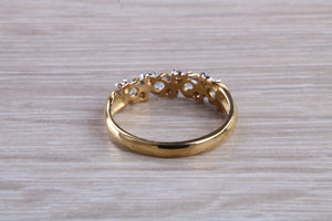 Blue topaz and diamond set ring. 9ct yellow gold with real diamonds and real topaz