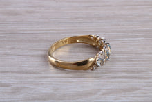 Load image into Gallery viewer, Blue topaz and diamond set ring. 9ct yellow gold with real diamonds and real topaz