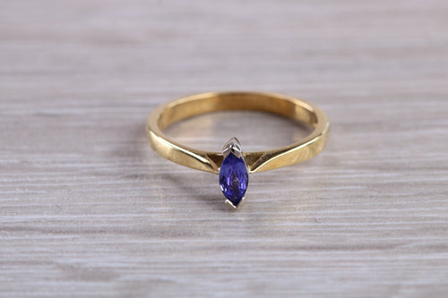 Quarter carat AAA grade Marquise cut Tanzanite set 18ct Yellow Gold Ring