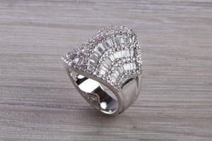 Very large natural Diamond set ladies dress ring. round and baguette cut diamonds, 18ct gold. Dress, cocktail, anniversary,statement ring