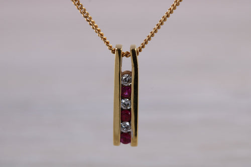 Natural Ruby and Diamond Pendant Set in 18ct yellow Gold With Chain.Real Rubies and Diamonds. Perfect Anniversary Gift