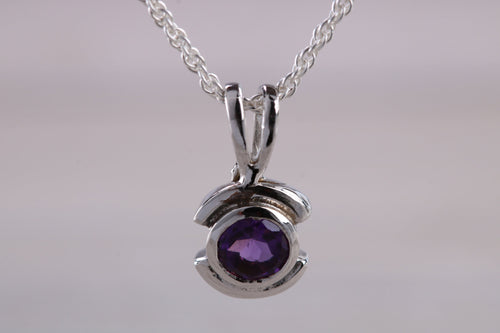 Round cut Half carat Amethyst set White Gold Necklace