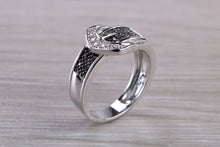 Load image into Gallery viewer, Black and white Diamond buckle ring, 9ct White Gold with natural Diamond&#39;s, the perfect gift for all ages and all of life&#39;s occasions