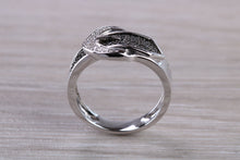 Load image into Gallery viewer, Black and white Diamond buckle ring, 9ct White Gold with natural Diamond&#39;s, the perfect gift for all ages and all of life&#39;s occasions