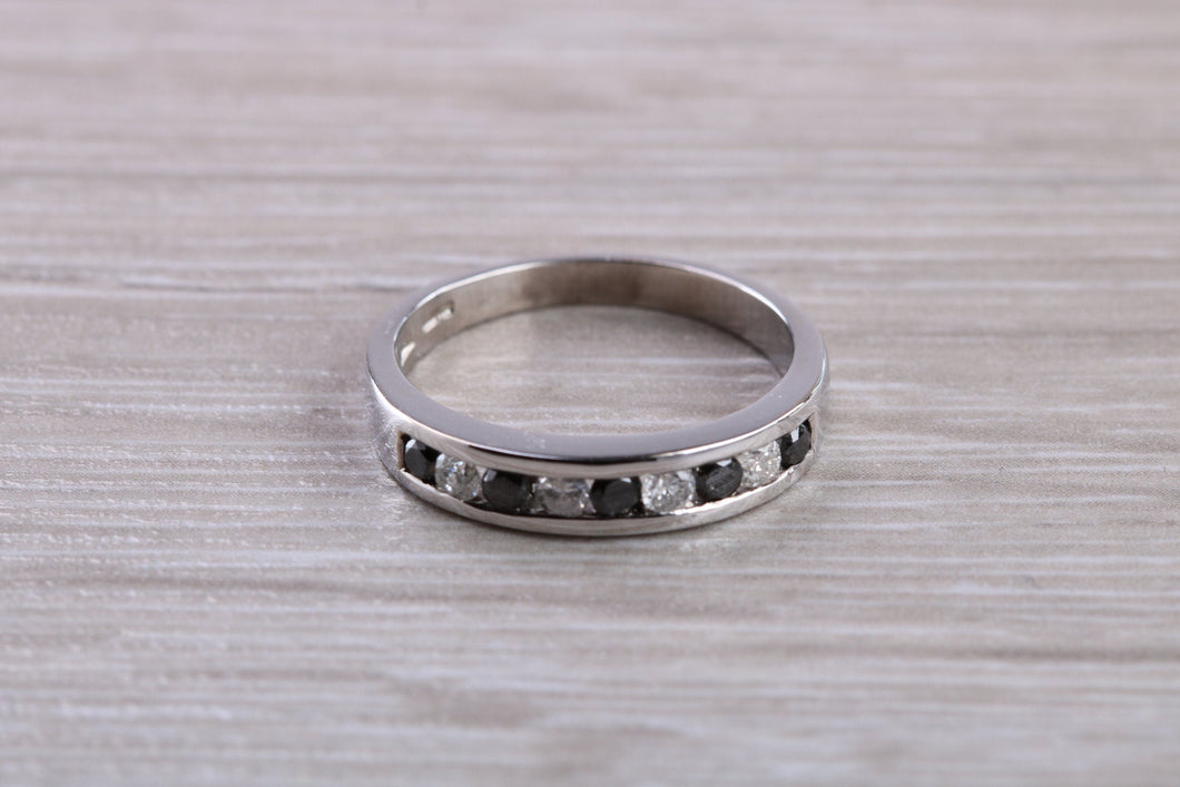 Black and White Diamond set White Gold Eternity Ring