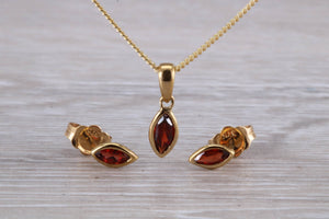 Marquise cut Garnet Earrings with Matching Necklace