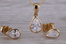 Load image into Gallery viewer, Tear Drop cut Yellow Gold C Z set Diamond Look Earrings and Matching Necklace