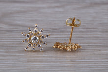 Load image into Gallery viewer, 9ct Gold Snow Flake Stud Ear Rings, Christmas Ear Rings,Festive Gold Ear Rings. Perfect Christmas,Birthday,Anniversary or Graduation Gift.