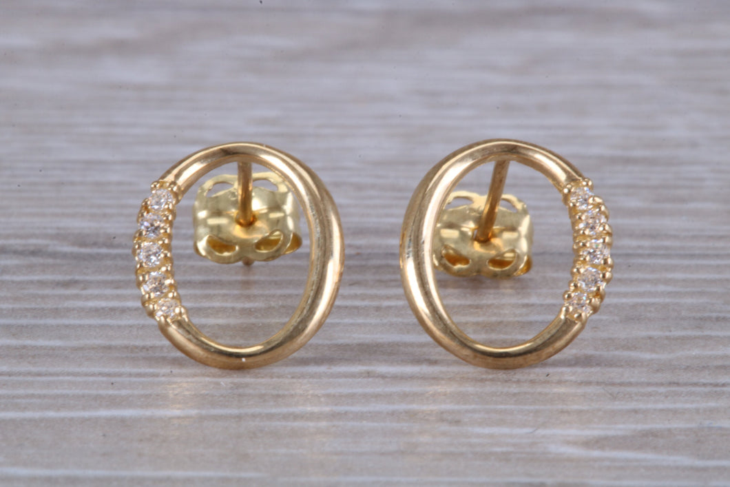 9ct Gold Oval C Z Stud Ear Rings