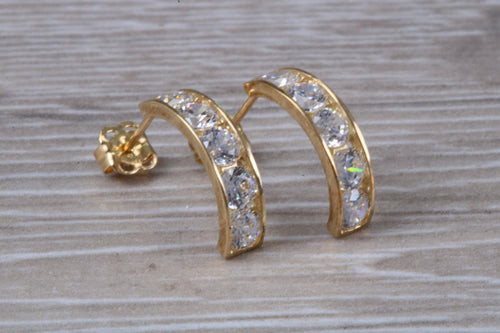 9ct Gold Half Hoop C Z Stud Ear Rings