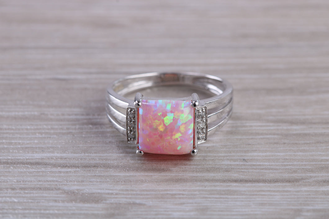 Fiery Opal and Diamond ring, 9ct white gold set with Opal and natural Diamonds