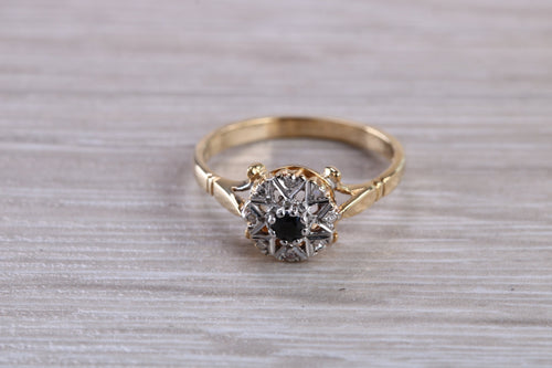 Blue Sapphire and Diamond Cluster Ring