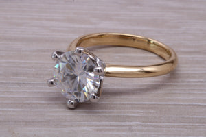Very Large 3 carat Moissanite Diamond set Two Tone Gold Solitaire
