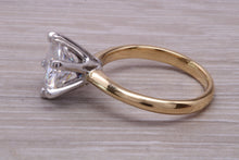 Load image into Gallery viewer, Three carat Forever C &amp; V Moissanite Diamond set in this Beautiful 18ct Yellow Gold and Platinum Solitaire