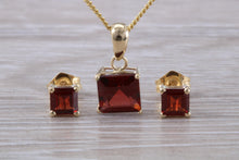 Load image into Gallery viewer, Square cut Garnet Earrings and Matching Necklace set in Yellow Gold