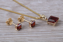 Load image into Gallery viewer, Square cut Garnet Earrings and Matching Necklace set in Yellow Gold