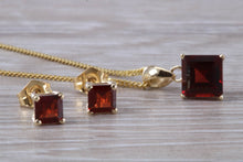 Load image into Gallery viewer, Square cut Garnet Earrings and Matching Necklace set in Yellow Gold