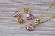 Load image into Gallery viewer, Tear Drop cut Pink Sapphire Earrings and Matching Necklace set in Yellow Gold