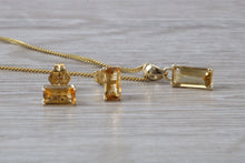 Load image into Gallery viewer, Baguette cut Citrine Earrings and Matching Necklace set Yellow Gold