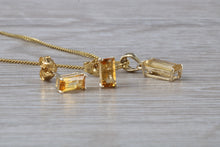Load image into Gallery viewer, Baguette cut Citrine Earrings and Matching Necklace set Yellow Gold