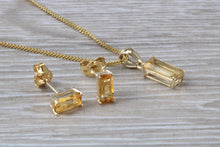 Load image into Gallery viewer, Baguette cut Citrine Earrings and Matching Necklace set Yellow Gold