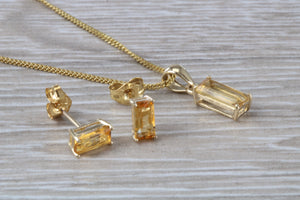Baguette cut Citrine Earrings and Matching Necklace set Yellow Gold