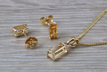 Load image into Gallery viewer, Baguette cut Citrine Earrings and Matching Necklace set Yellow Gold