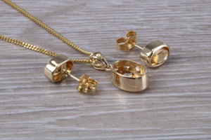 Oval cut Citrine Earrings and Matching Necklace set in Yellow Gold