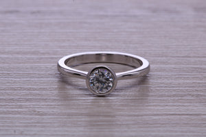 Dainty Rub over set Moissanite Diamond Platinum Solitaire