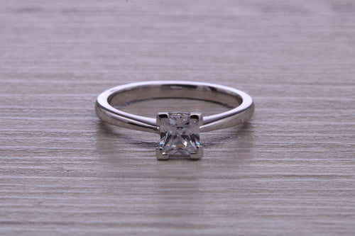 Platinum 1 carat Moissanite Solitaire. 6.00mm Princess Cut Moissanite Diamond Solitaire. Forever Classic Moissanite Ring.DEF Color