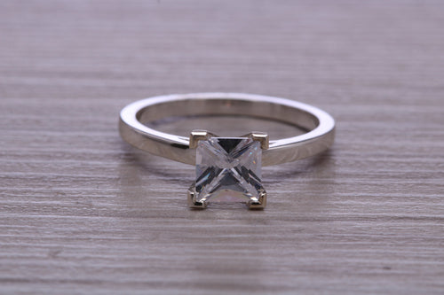 One carat Diamond Solitaire. Princess cut Moissanite Diamond set in your choice of Platinum or 18ct Yellow Gold