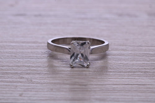 Two carat Emerald cut Moissanite Diamond Solitaire