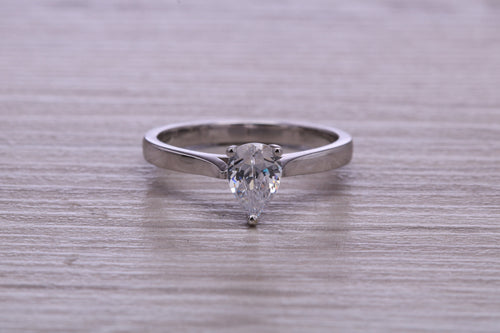 Tear drop cut One carat Moissanite Diamond set Platinum Solitaire