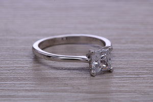 One carat Diamond Solitaire. Princess cut Moissanite Diamond set in your choice of Platinum or 18ct Yellow Gold