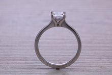 Load image into Gallery viewer, One carat Diamond Solitaire. Princess cut Moissanite Diamond set in your choice of Platinum or 18ct Yellow Gold
