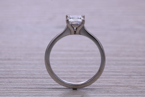 One carat Diamond Solitaire. Princess cut Moissanite Diamond set in your choice of Platinum or 18ct Yellow Gold