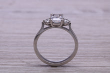 Load image into Gallery viewer, Emerald and Round cut Moissanite Diamonds set Trilogy Ring