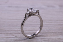 Load image into Gallery viewer, Emerald and Round cut Moissanite Diamonds set Trilogy Ring