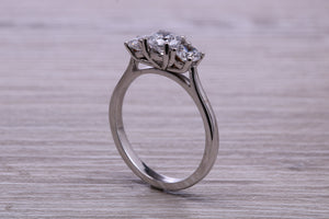 One carat Traditional Diamond set Trilogy Ring, Graduating Round cut Diamonds