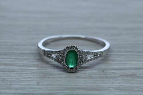 Emerald and Diamond Halo Ring