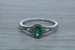Emerald and Diamond Halo Ring