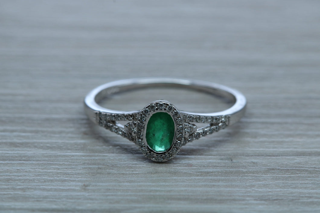 Emerald and Diamond Halo Ring