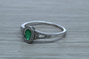 Emerald and Diamond Halo Ring