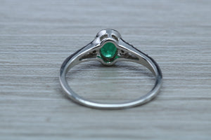 Emerald and Diamond Halo Ring