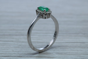 Emerald and Diamond Halo Ring