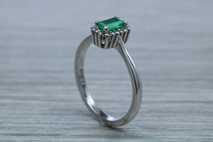 Emerald and Diamond Halo Ring